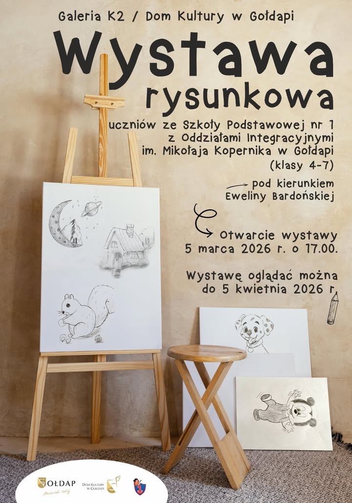 Wystawa prac plastycznych uczniów w galerii K2 w Gołdapi