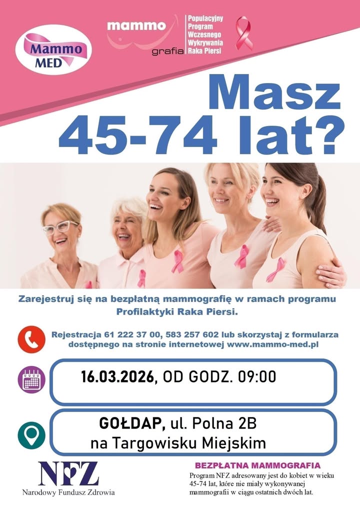 Bezpłatne badania mammograficzne w Gołdapi 16 marca