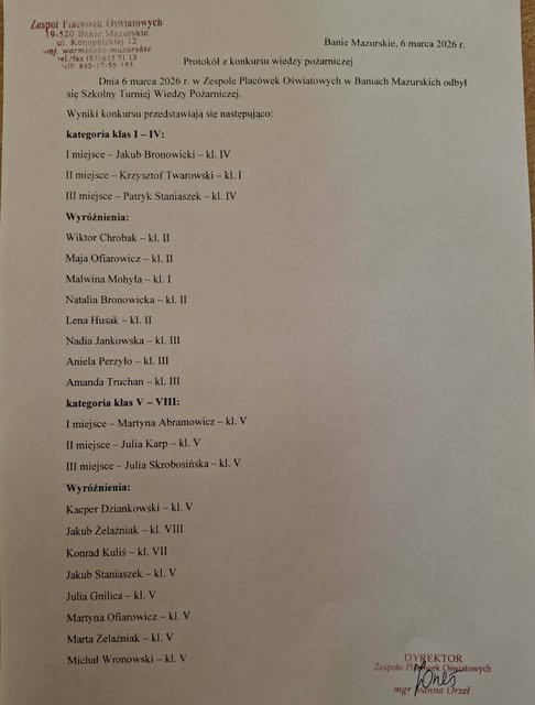 Eliminacje do Ogólnopolskiego Turnieju Wiedzy Pożarniczej w Baniach Mazurskich