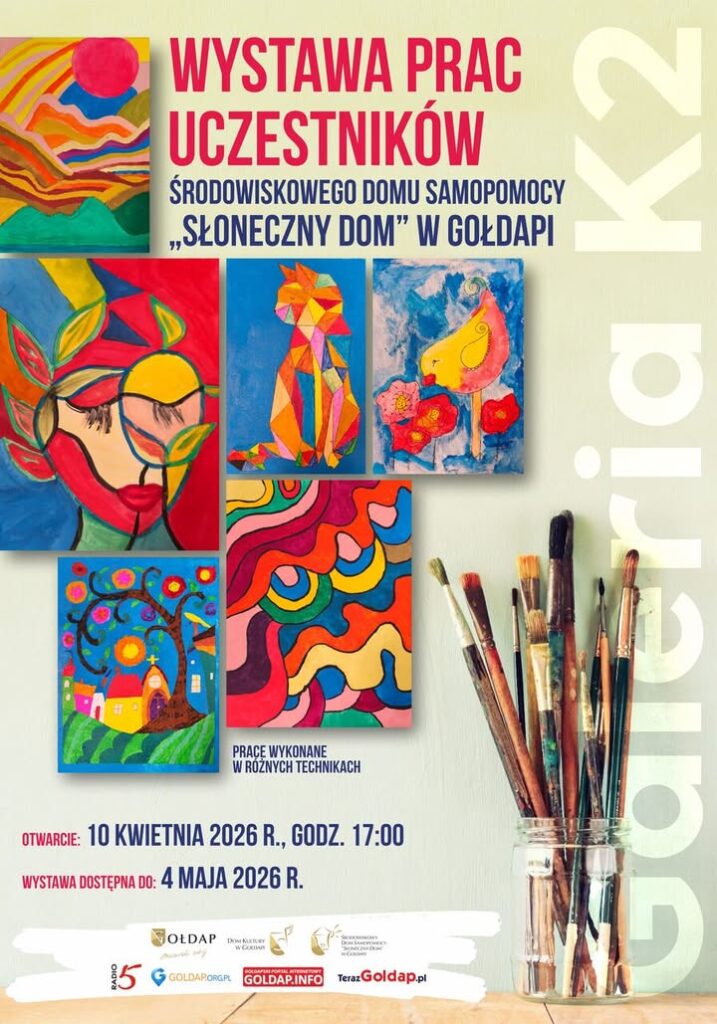 Wystawa prac uczestników „Słonecznego Domu” w Gołdapi 10 kwietnia 2026 r.