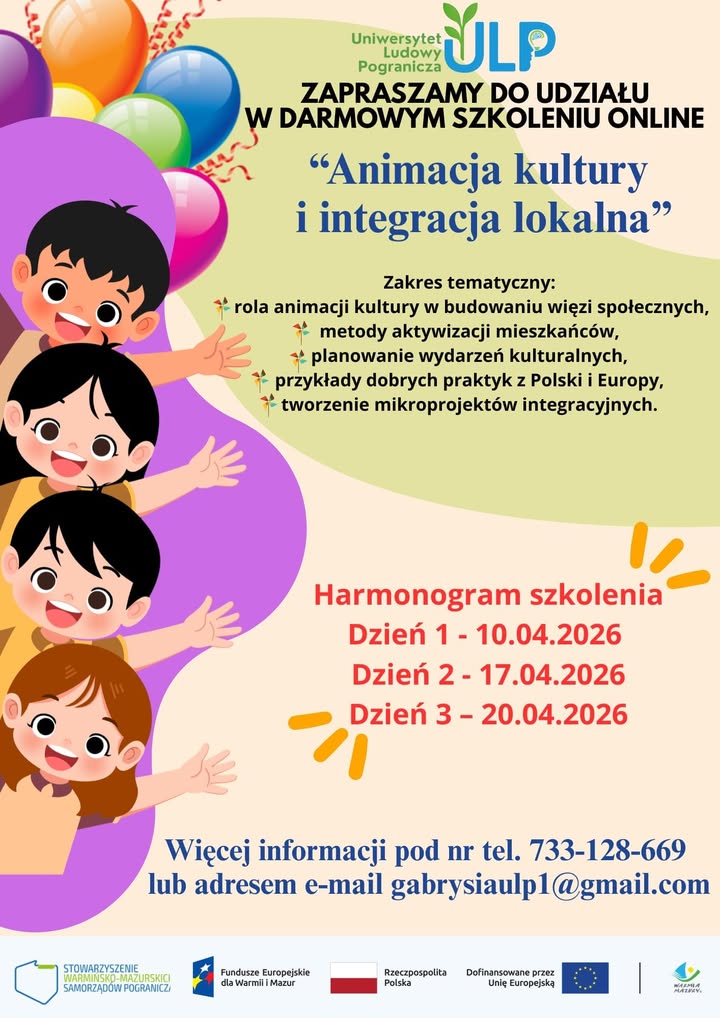 Darmowe szkolenie online: animacja kultury i integracja lokalna