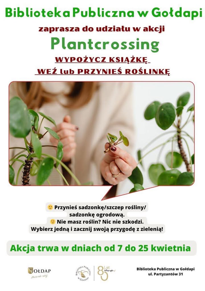 Plantcrossing w Bibliotece Publicznej w Gołdapi - wymień rośliny i książki w dniach 7–25 kwietnia