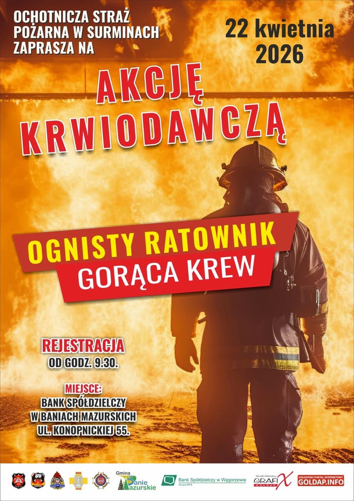 Akcja krwiodawcza w Baniach Mazurskich. Dołącz do "Ognistego Ratownika" 22 kwietnia!