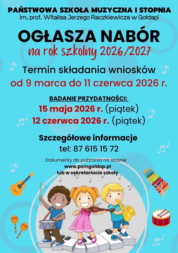 Nabór uczniów do Państwowej Szkoły Muzycznej w Gołdapi na rok szkolny 2026/2027