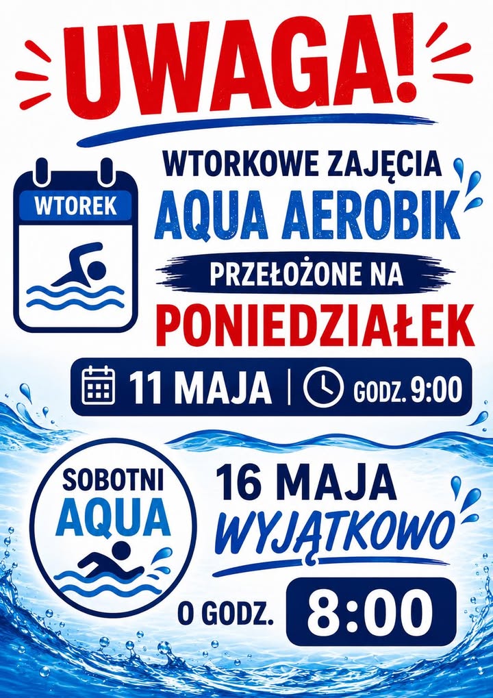 Zmiana terminu zajęć Aqua Aerobik w maju