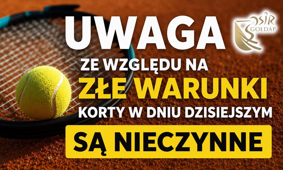 Korty tenisowe w Gołdapi nieczynne z powodu złych warunków atmosferycznych