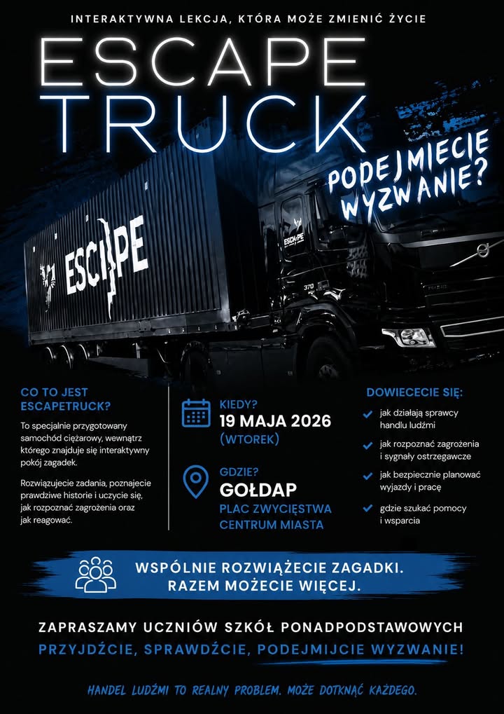 Escapetruck w Gołdapi - edukacja o handlu ludźmi dla młodzieży