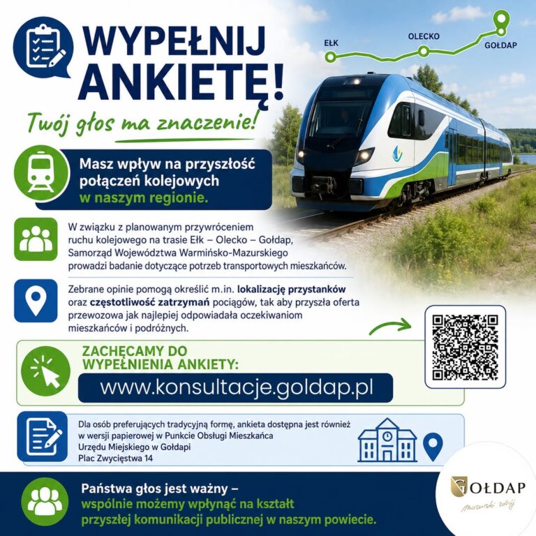 Ankieta o połączenia kolejowe Ełk – Olecko – Gołdap dostępna dla mieszkańców