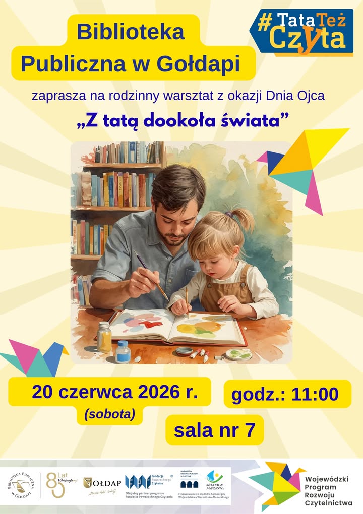Rodzinny warsztat „Z tatą dookoła świata” w bibliotece w Gołdapi