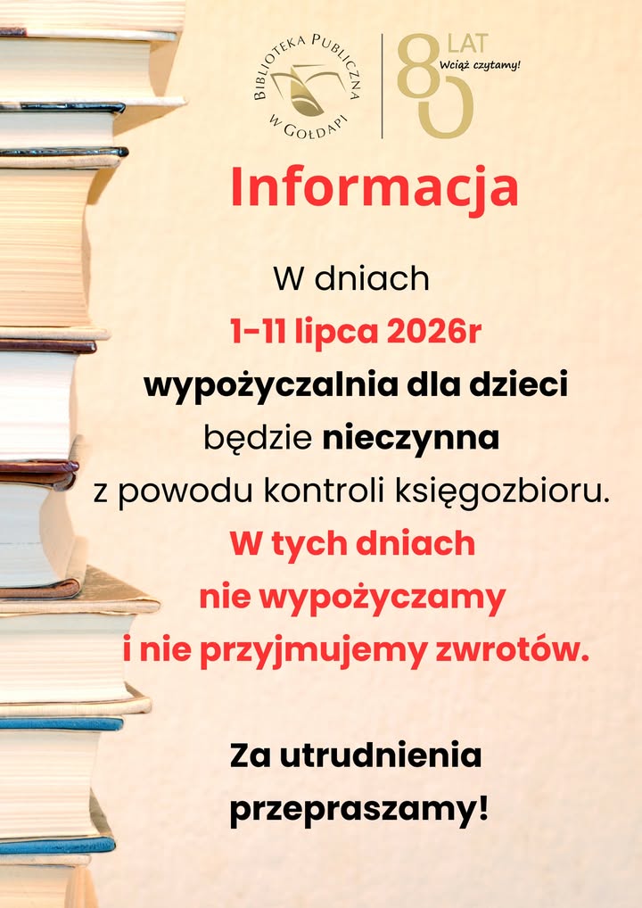Wypożyczalnia dla dzieci nieczynna z powodu kontroli księgozbioru
