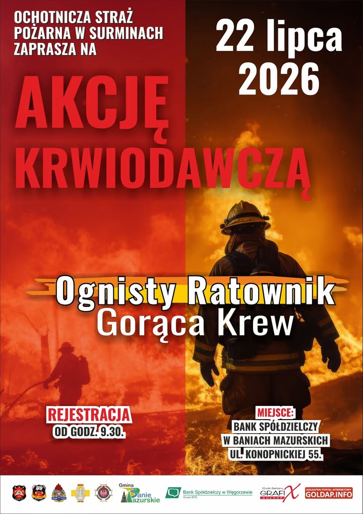 Akcja krwiodawstwa "Ognisty Ratownik – Gorąca Krew" w Baniach Mazurskich 22 lipca
