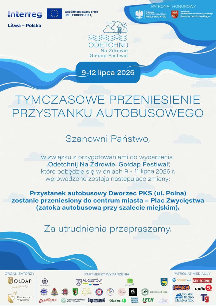Tymczasowe przeniesienie przystanku autobusowego w Gołdapi
