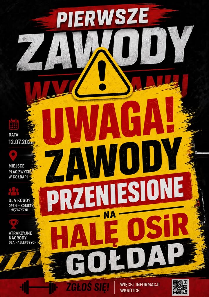 Zawody w wyciskaniu sztangi przeniesione do hali OSiR w Gołdapi