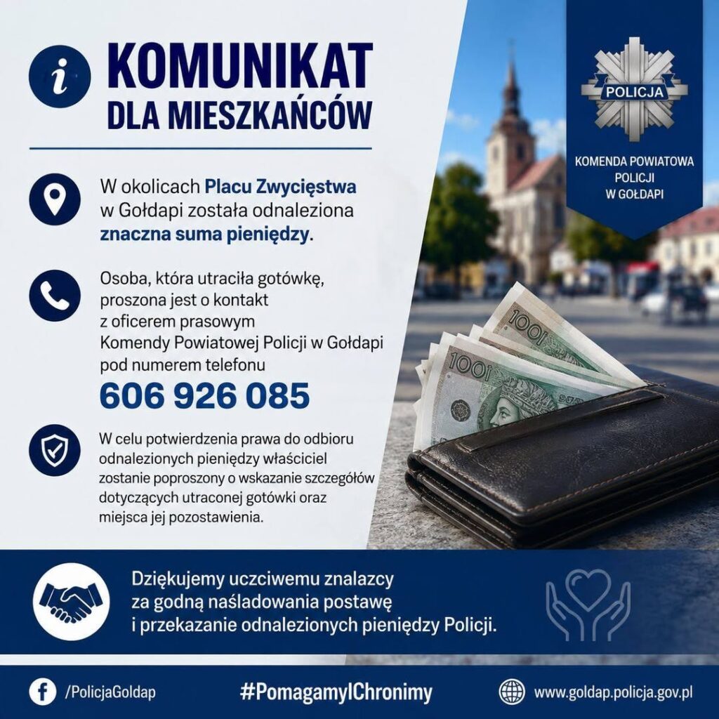 Znaleziono gotówkę w okolicach Placu Zwycięstwa w Gołdapi
