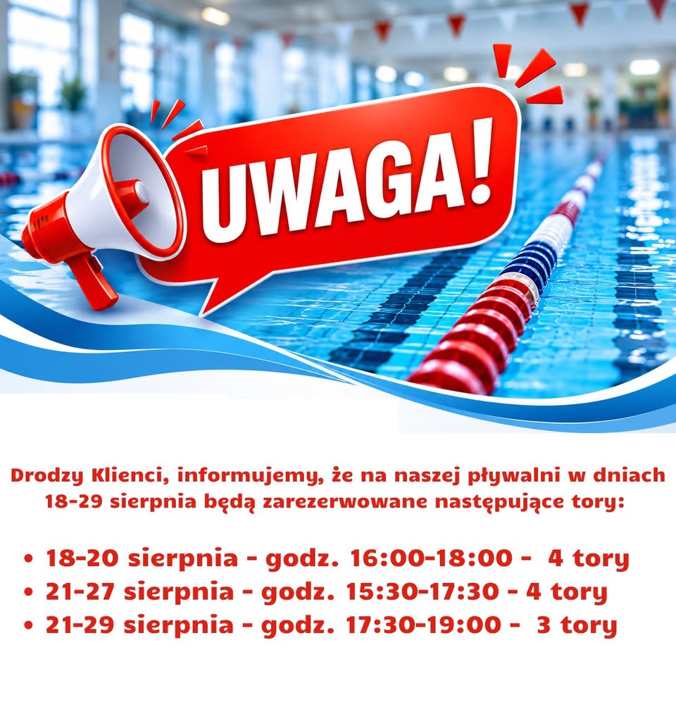 Ograniczona dostępność torów na pływalni w dniach 18–29 sierpnia