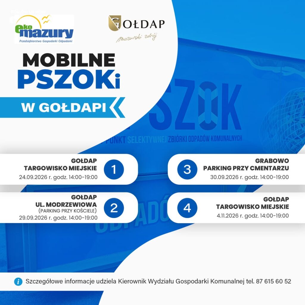 Mobilny PSZOK w Gminie Gołdap - harmonogram na wrzesień i listopad 2026 roku